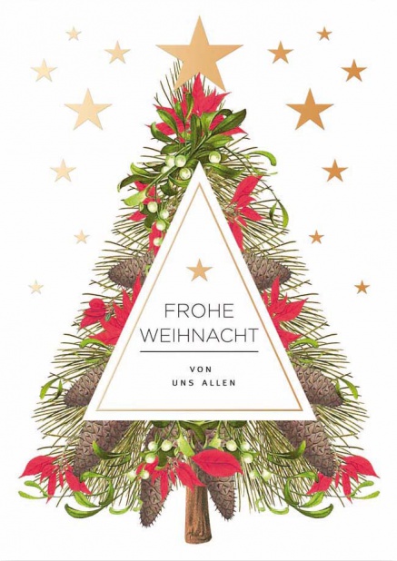 Online Weihnachtskarte mit Weihnachtsbaum mit Goldstern Braun.