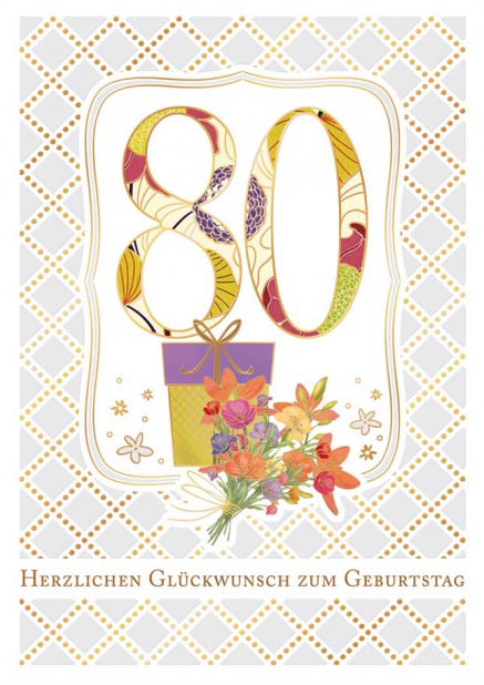 Online Geburtstagskarte zum 80. Geburtstag mit Partysachen Beige.