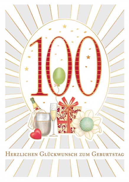 Online Geburtstagskarte zum 100. Geburtstag mit Partysachen Grau.