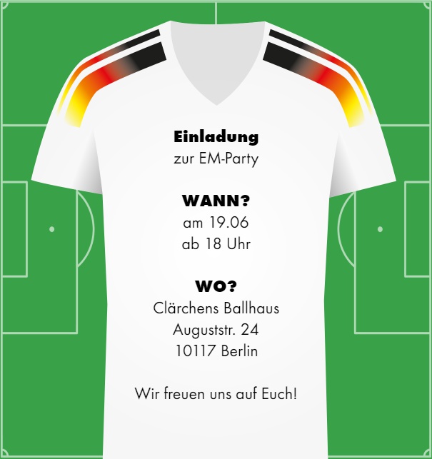 Euro 24 Einladungskarte mit Deutschland Trikot