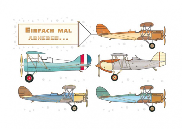 Online Geburtstagskarte mit illustrierten Flugzeugen Beige.