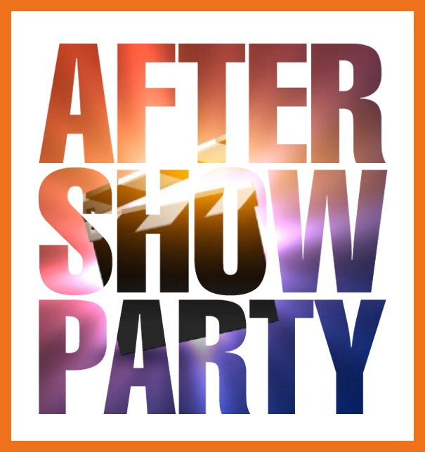 Online Einladungskarte mit ausgeschnittenem Text After Show Party Orange.