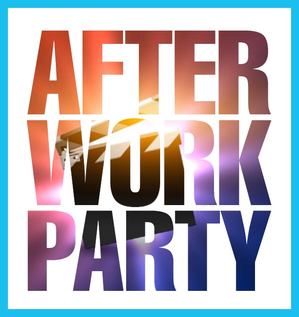 Online Einladungskarte mit ausgeschnittenem Text After Work Party Blau.