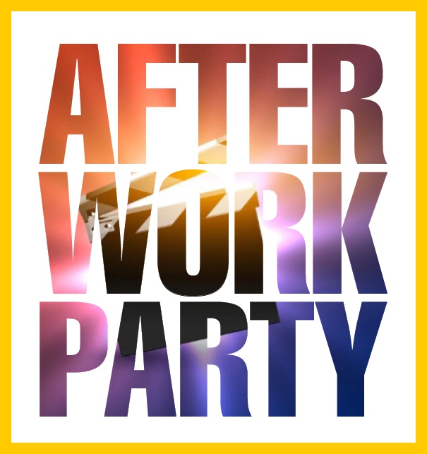 Online Einladungskarte mit ausgeschnittenem Text After Work Party Gelb.