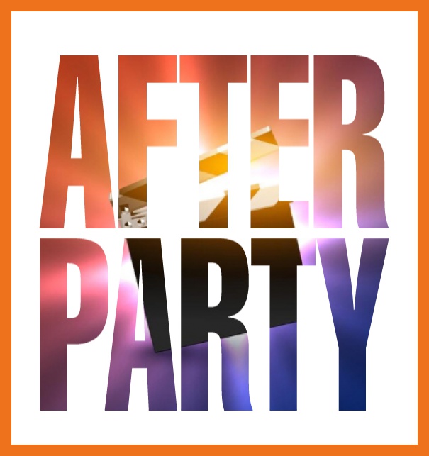 Online Einladungskarte mit ausgeschnittenem Text After Party Orange.