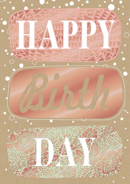 Online Birthday Card in gold, white and pink Gold.