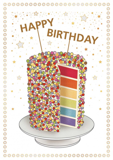 Online Birthday Card with rainbow cake Blue.