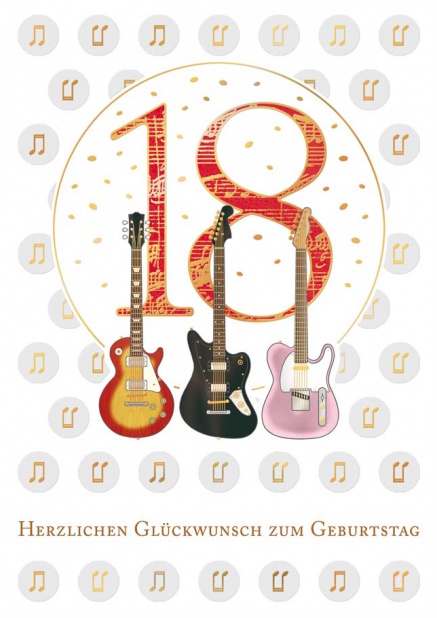 Online Geburtstagskarte zum 18. Geburtstag mit Guitarrendeko Beige.