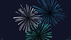 Illustration of Fireworks in blue, white and green