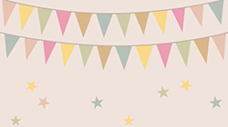 Illustration of colorful birthday party deco on beige background