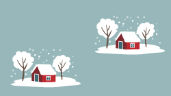 Illustration of snowy house and trees